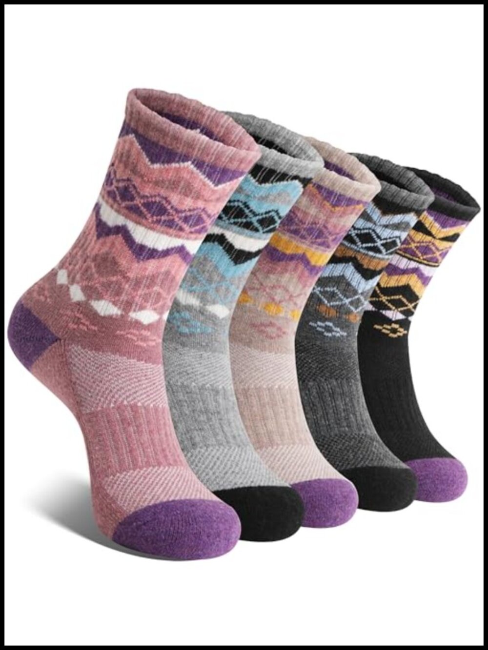 Merino Wool Hiking Crew Socks Thermal Warm Cushion Outdoor 5 Pairs